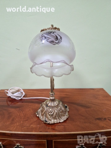 Уникална антикварна английска бронзова настолна лампа Арт Деко , снимка 5 - Настолни лампи - 53285000