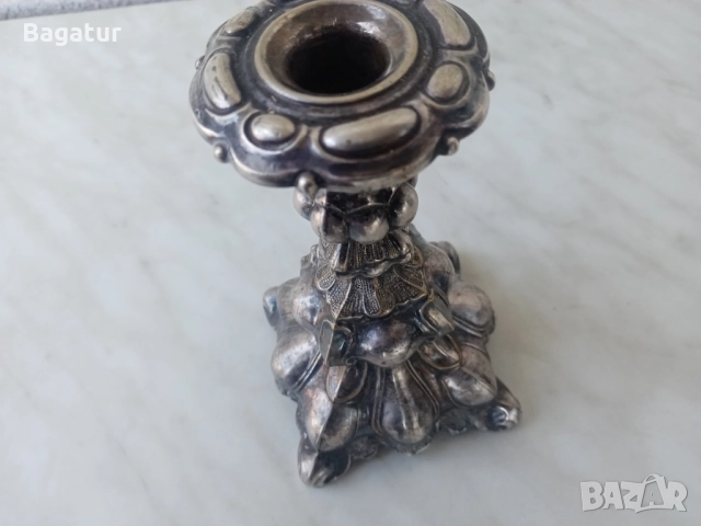 Фламандски свещник,19век,маркиран, арт нуво, посребрен, Ррр!, снимка 5 - Антикварни и старинни предмети - 52525671