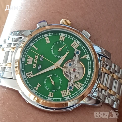 Olevs Автоматик, 3 АТМ, Дисплей Скелетон, HD Светещ, Прозрачен гръб, Мултифункционален, Календар, снимка 2 - Мъжки - 51172652