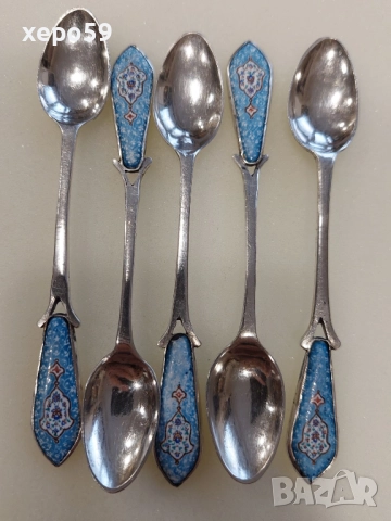 ССребърни 84 руски лъжички с емайл за чай или кафе-120 лв за брой,сребро 84