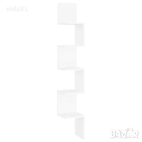 vidaXL Стенен ъглов рафт, бял, 20x20x127,5 см, инженерно дърво