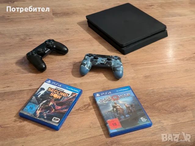 Sony PlayStation 4 Slim 1TB + 2 Джойстика + 2 Игри (God of War) /(infamous second son), снимка 2 - PlayStation конзоли - 55564742