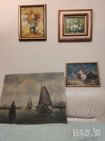 Маслена репродукция в/у платно „Букет от хризантеми“ на Реноар, снимка 2 - Картини - 53653834