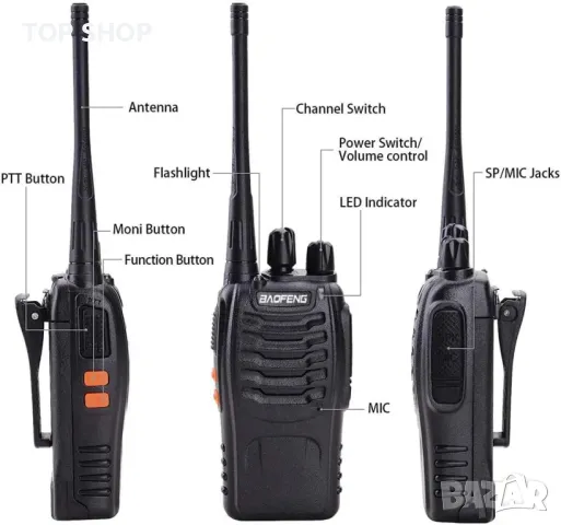 Baofeng комплект от 4 бр. Акумулаторни уоки токита BF-88E, снимка 7 - Друга електроника - 48494782