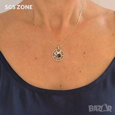 сребърна висулка с естествен аметист, снимка 3 - Колиета, медальони, синджири - 52278377