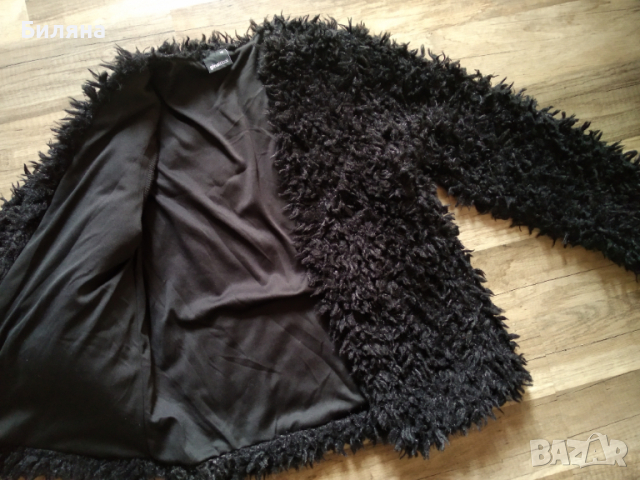 Пухено черно яке / палто / жилетка, снимка 6 - Жилетки - 36286419