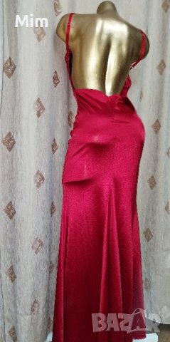 S/M Дълга червена рокля от еластичен сатен с гол гръб, снимка 8 - Рокли - 42681348