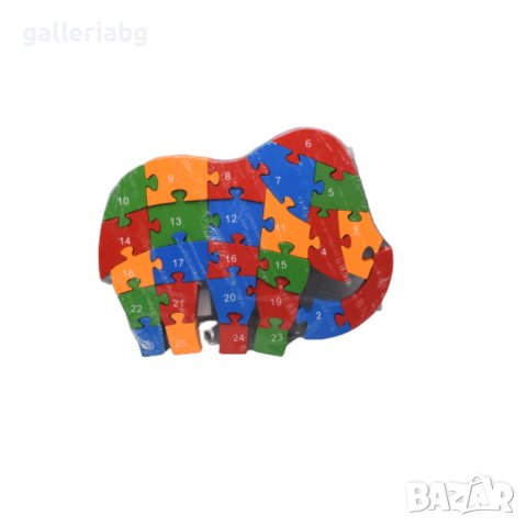 Дървен пъзел, слон - цифри, азбука, мозайка, снимка 1 - Игри и пъзели - 41359599