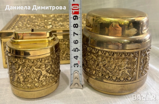 Сет от кутия за пури, запалка и съд за тютюн от месинг/бронз, снимка 9 - Антикварни и старинни предмети - 52466922