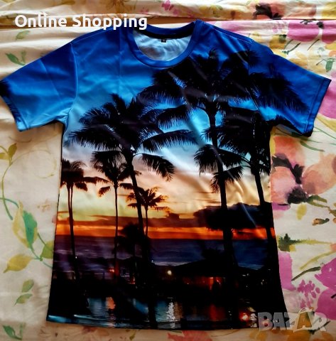 Мъжка тениска с тропически мотиви , снимка 1 - Тениски - 41910482