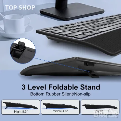 CITLLA K9100 Безжична Bluetooth клавиатура, Пълноразмерна с опора за китката, 3-степенна подсветка, снимка 4 - Клавиатури и мишки - 49965440