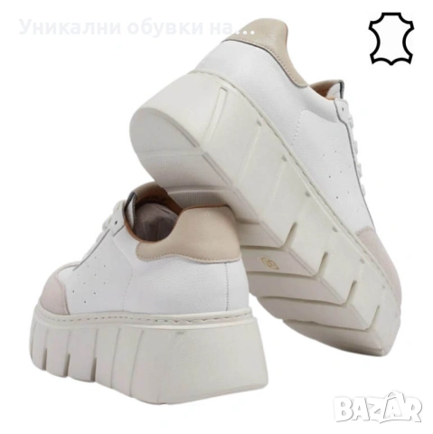 Кецове на платформа от естествена кожа- Daris White 11732, снимка 4 - Кецове - 53534708