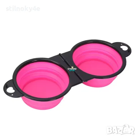 Сгъваема двойна купа за домашни любимци Сгъваеми купи за домашни любимци Транспортна купа за куче, снимка 1