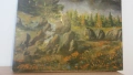 Маслена картина пейзаж с дървета, скали и цветя, снимка 3