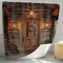 Комплект 2бр.-Полиестерни завеси за баня,Дизайн Рустикална дървена врата,Водоустойчиви, снимка 3