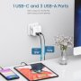 LENCENT Разклонител 7-в-1 3хAC, 3 USB порта и 1 Type C и бутон за включване/изключване, снимка 2