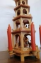 Красива многоетажна коледна пирамида от естествено дърво. Изработена с фини дърворезби и фигурки., снимка 2
