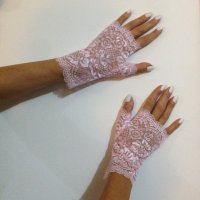 Розови дантелени ръкавици без пръсти 8602, снимка 2 - Ръкавици - 44293784