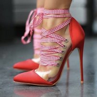 Дамски страхотни обувки на висок ток и връзки, снимка 1 - Дамски елегантни обувки - 38794753