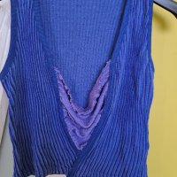 Дамска къса синя блуза с платка деколте S-М 95 % памук, снимка 2 - Тениски - 41414497
