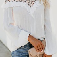 Дамска блуза в бяло с дълъг ръкав и къдрички, снимка 2 - Блузи с дълъг ръкав и пуловери - 40698134