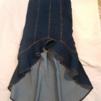 Оригинална, дълга, асиметрична дънкова пола, тип Русалка на модна къща  Аndrea размер L, снимка 1 - Поли - 44763596