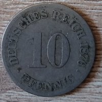 10 пфенига 1876 Германия , буква Е-Дрезден с159, снимка 1 - Нумизматика и бонистика - 35980084