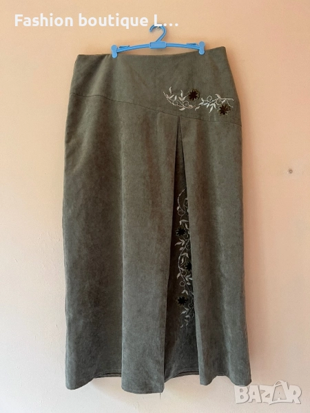 Бежова дълга пола с бродерия с цветя 48 размер 🧡, снимка 1