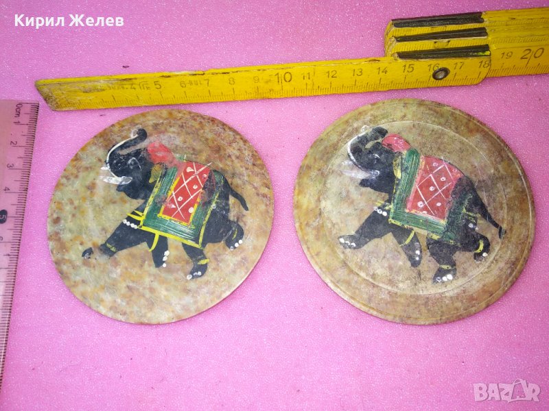 2 КРАСИВИ ЧИНИЙКИ от МРАМОРЕН ОНИКС За ПОСТАВКИ За ТИБЕТСКИ ЧАЙ РЪЧНО РИСУВАНИ СЛОНЧЕТА 42814, снимка 1