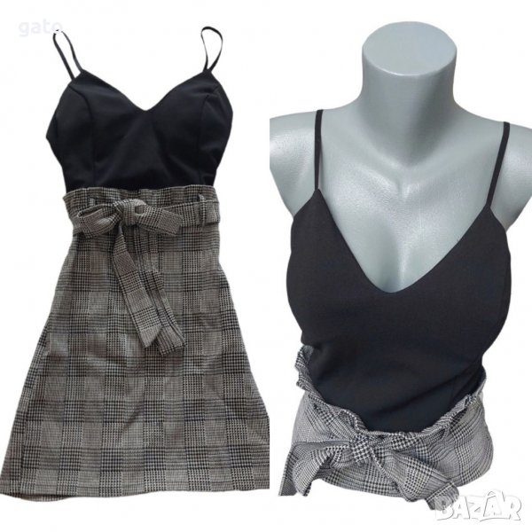 Къса официална рокля в черно и сиво, снимка 1