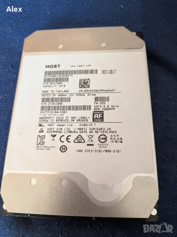 10TB - HGST UltraStar He10 HUH721010ALE601 7.2K 256MB SATA, снимка 1