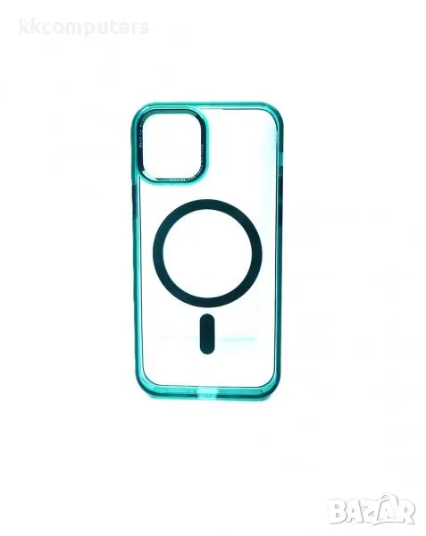 Калъф силикон прозрачен MagSafe / Зелена рамка / за iPhone 15 Plus 6.7 Баркод : 3128643, снимка 1