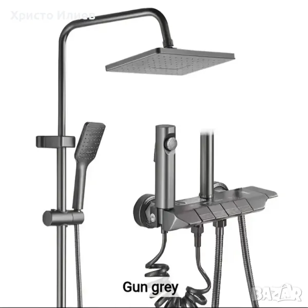 Душ система със стенен термостатен смесител тип пиано 4 функции Сив, снимка 1