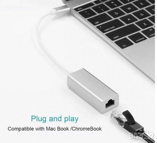 Мрежова LAN карта, външна, USB TYPE-C, RJ45 8pin, 10/100/1000MB/s, снимка 1