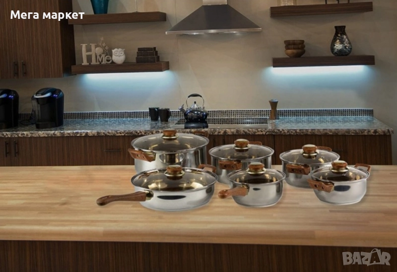 КОМПЛЕКТ МЕТАЛНИ ТЕНДЖЕРИ - СТЪКЛЕН КАПАК - кафяво стъкло, снимка 1