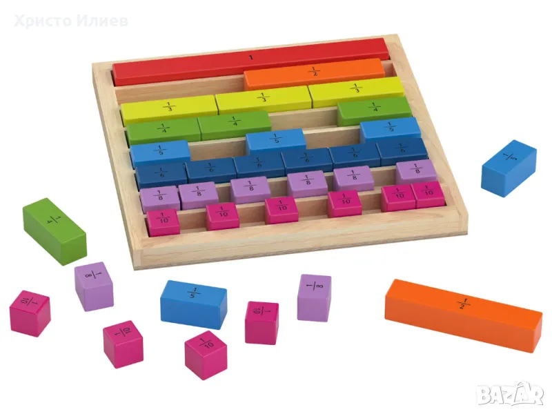Дървена обучителна образователна математическа дъска за дроби за смятане, снимка 1