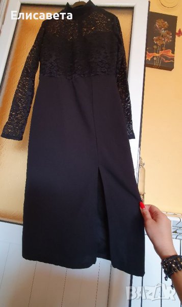 Дамска черна рокля с дантела и цепка, снимка 1