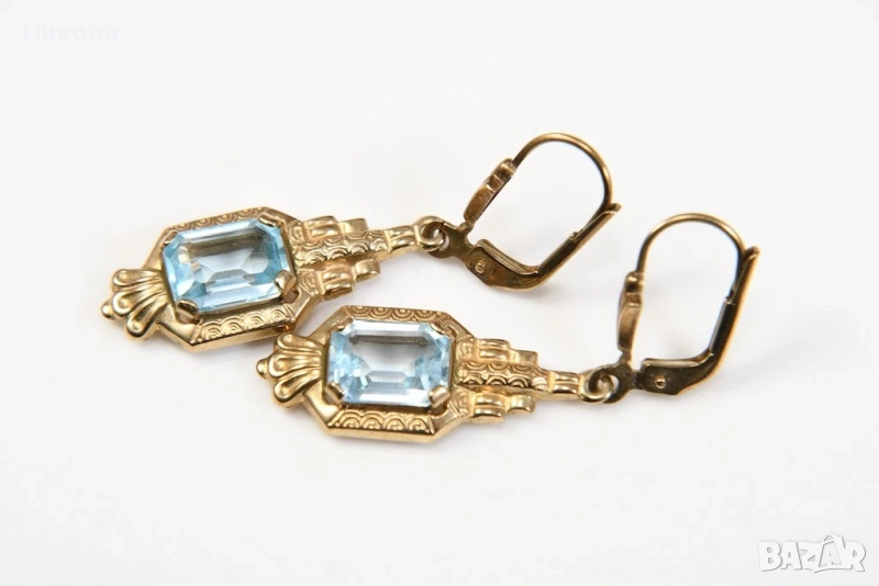 Арт деко обеци - 8к .333 и топаз, снимка 1