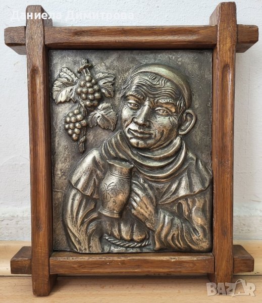 Релефна картина от калай в рамка от дърво масив, снимка 1