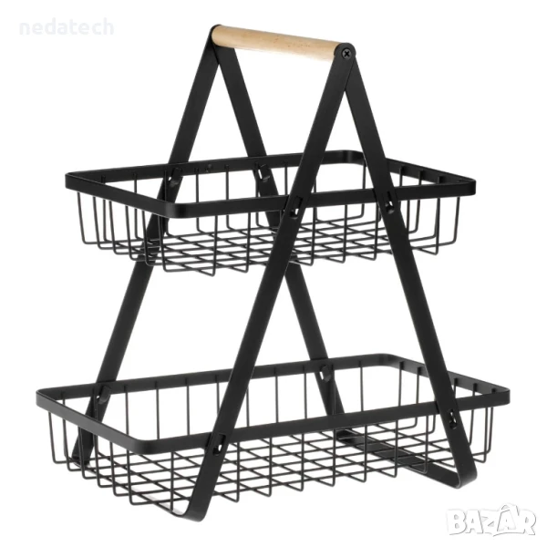 Метален рафт на две нива, Черен, 30x18x32 см., снимка 1