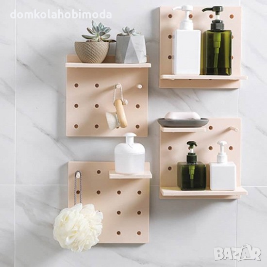 Многофункционална Етажерка за стена, Регулируема, 24ь24 см, 6 закачалки, Два рафта, снимка 1