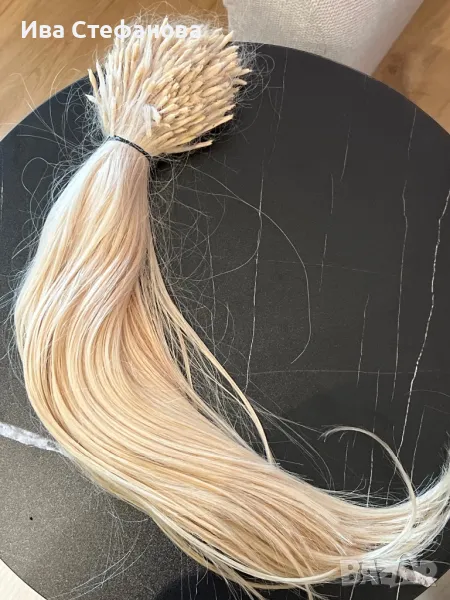 Уникална мека естествена руса коса блонд кератинови кичури 50 см , снимка 1