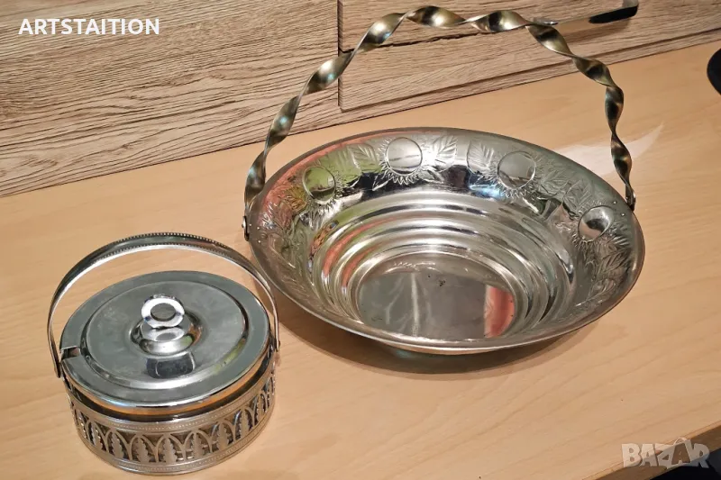 Метални тава, фруктиера и захарница, чайник, млековарка, сосиера, солнички и др. , снимка 1