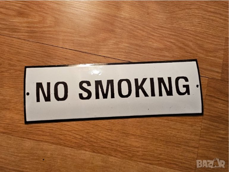 Рядка стара емайлирана табела NO SMOKING НЕ СЕ ПУШИ ЗАБРАНЕНО ПУШЕНЕТО  - за вашета фирма, бар, заве, снимка 1
