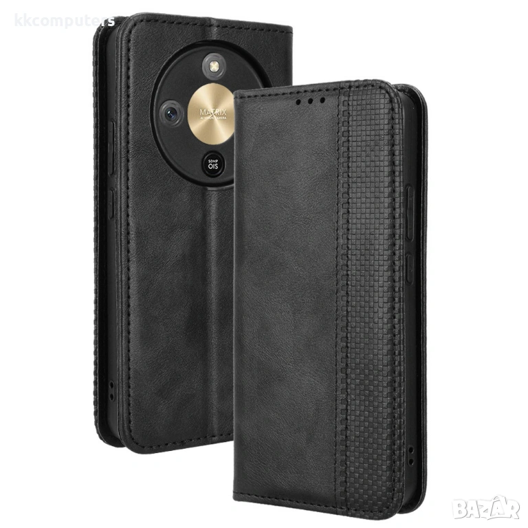 Калъф Портфейл за Honor Magic8 Lite 5G - Кожен с Ретро Дизайн, Мозаечна Граница, Стенд, Джобове за К, снимка 1