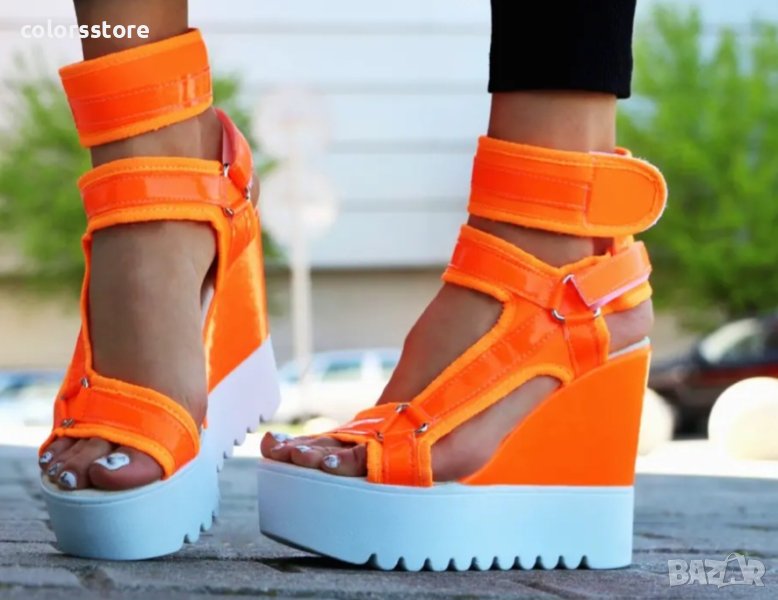 Сандали на платформа - оранжеви - KD20, снимка 1