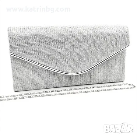 Официална чанта тип клъч от плат в сребристо, снимка 1