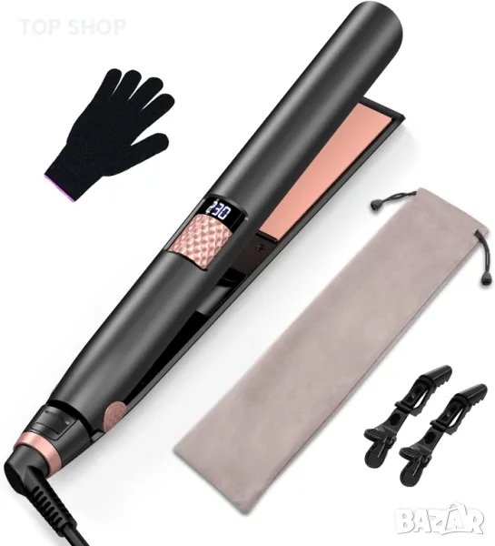 Преса за коса, турмалинова керамична LCD дисплей, регулируема температура, снимка 1