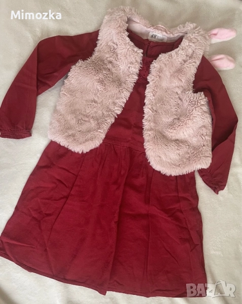 Страхотен коледен лот (пухкаво елече на Hm и червена рокля с дантелена яка) за сладурка р-р 116!, снимка 1