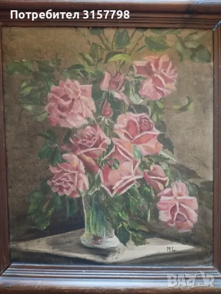 Стара картина-цветя, снимка 1